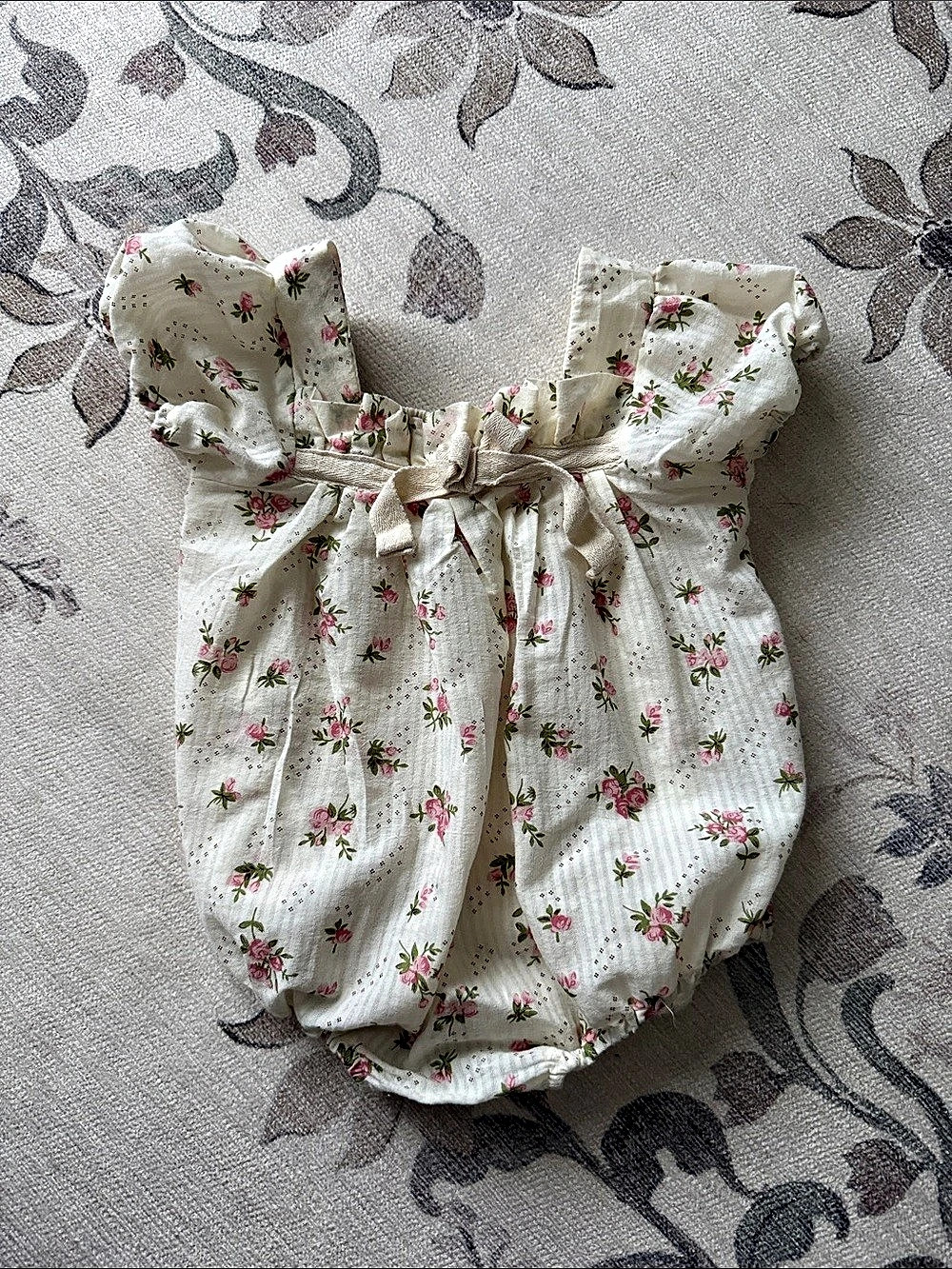 Annie & Charles Baby Bloomer FLOWERS Floral Baby Romper Pink & White